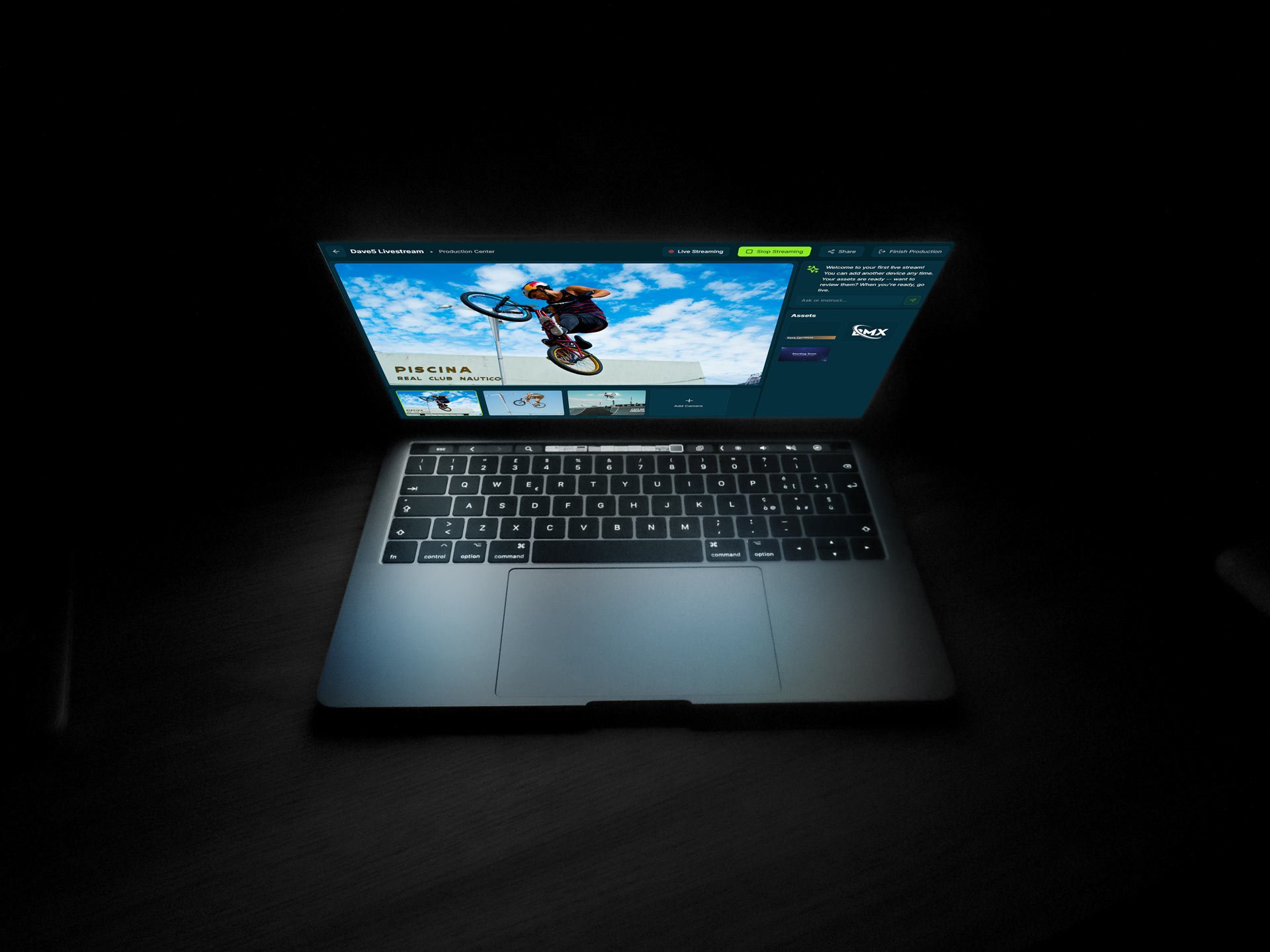 Switcher Now streaming interface on laptop